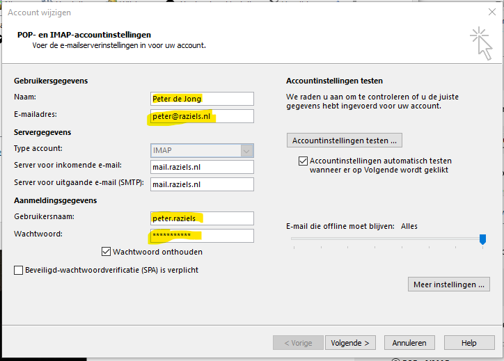 8 pop en imap accountinstellingen